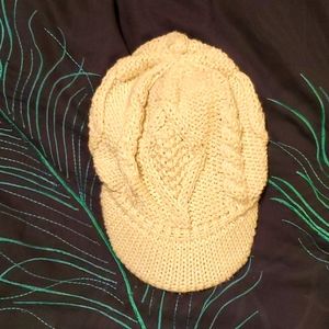 White cable knit winter cap